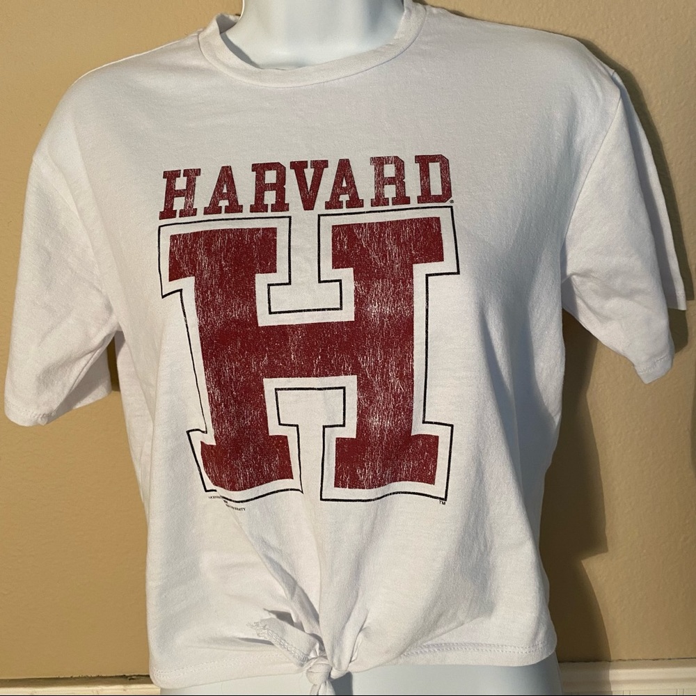 Harvard University White Short Sleeve Crop Top Sz Small